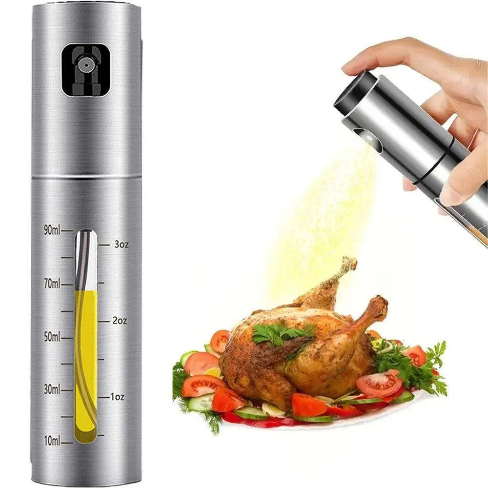 Stainless steel oil sprayer bottle with a pump nozzle