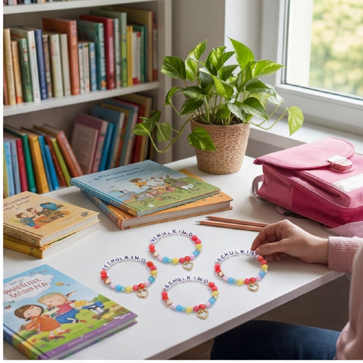 Set of four colourful bracelets for back-to-school gifting and party favours