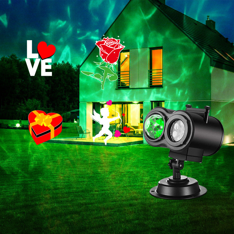 Romantic Valentine's Day heart projection on an outdoor house wall