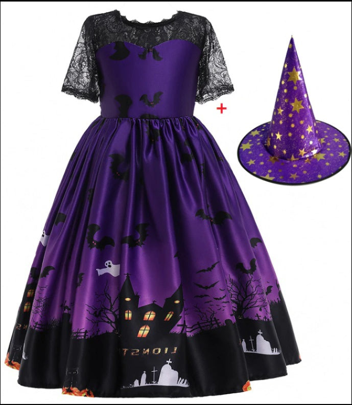 Halloween princess dress in printed mesh